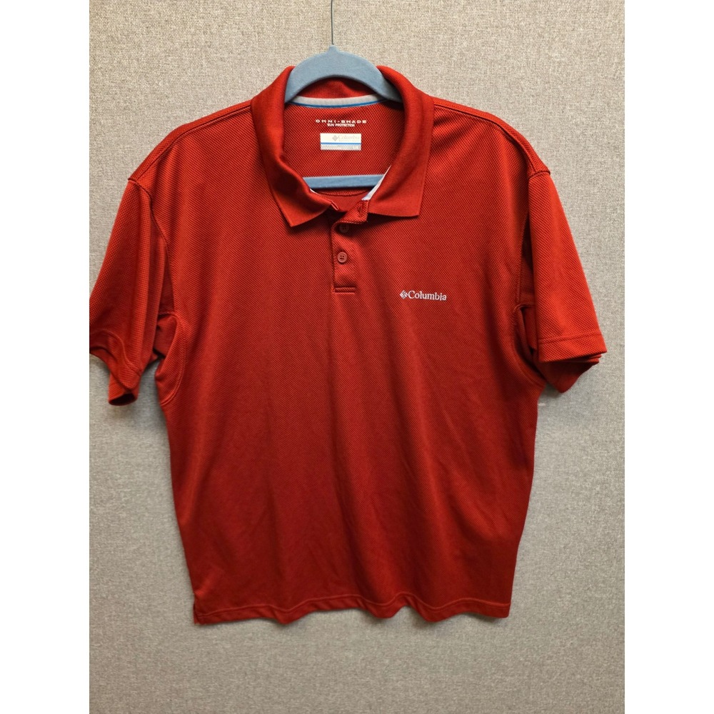 Columbia Omni-Shade Mens Large Red Short Sleeve Polo Shirt AM6215 Sun Protection